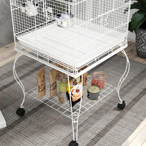 Jaula para Pájaros con Ruedas y Estante 51x51x153 cm con Parte Superior Abatible Comederos y Bandeja Extraíble Blanco [3]