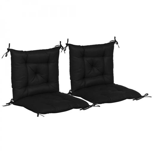 Conjunto de 2 Cojines para Silla 50x98x8 cm con Respaldo 6 Cordones de Fijación para Jardín Terraza Balcón Negro [9]