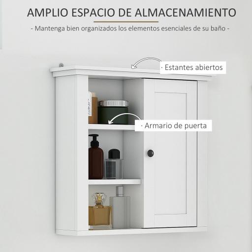 Armario de Baño de Pared Multifuncional Gabinete para Ahorro de Espacio con 3 Niveles Abiertos 1 Puerta Estante Ajustable Antivuelco 53x14,5x50,5 cm Blanco [2]