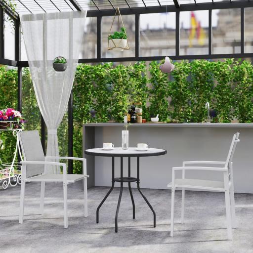 Juego de 2 Sillas de Jardín Exterior Apilables con Tela Transpirable Reposabrazos y Respaldo 56x58x89 cm Gris Claro [7]