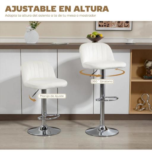 Juego de 2 Taburetes de Bar Taburetes Altos de Cocina con Altura Ajustable Asiento Giratorio 43x45x81-101 cm Crema [5]