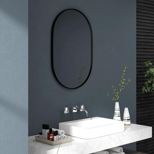 Espejo de Baño Ovalado 60x90 cm Espejo Decorativo de Pared con Marco de Aluminio para Salón Horizontal o Vertical Negro [5]