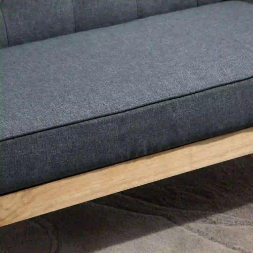 Sofá de 2 Plazas con Respaldo Cojines Acolchados Patas de Madera Antideslizantes Botones con Mechones 113x67x78 cm Gris [4]
