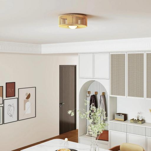 Lámpara de Techo LED Bohemio 20W 3000 K con Pantalla de Cuerda de Lino para Dormitorio Salón Cocina Comedor Marrón [3]