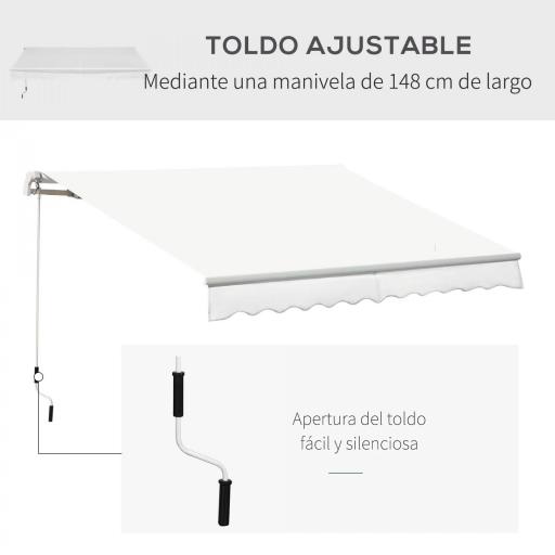 Toldo Manual Retráctil 350x250 cm Toldo para Balcón con Manivela de Metal Impermeable y Anti-UV Toldo Enrollable de Exterior para Jardín Terraza Ventanas Blanco [3]