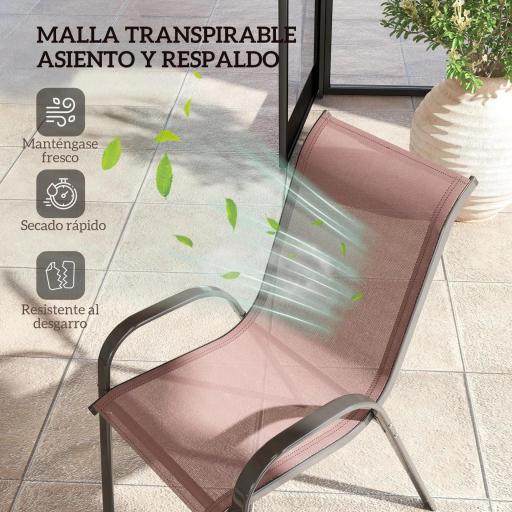 Set de 4 Sillas de Exterior Apilables Asiento de Malla Respaldo Alto y Marco de Acero para Jardín Marrón Oscuro y Negro [4]