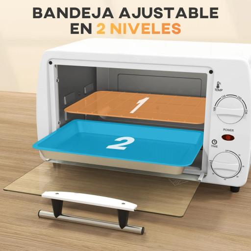Horno Eléctrico Sobremesa 10L 750W Horno Eléctrico Pequeño Temperatura 230 ℃ y Temporizador 36,5x26x22 cm Blanco [3]