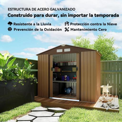 Caseta de Jardín 213x130x185 cm Cobertizo Metálico de Exterior para Almacenamiento de Herramientas Caqui [3]