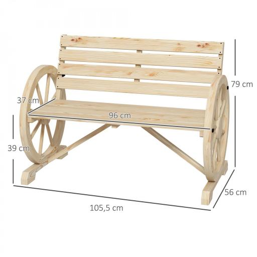 Banco de Jardín de Madera con Reposabrazos en Forma de Rueda para 2 Personas 105,5x56x79 cm Madera Natural [1]