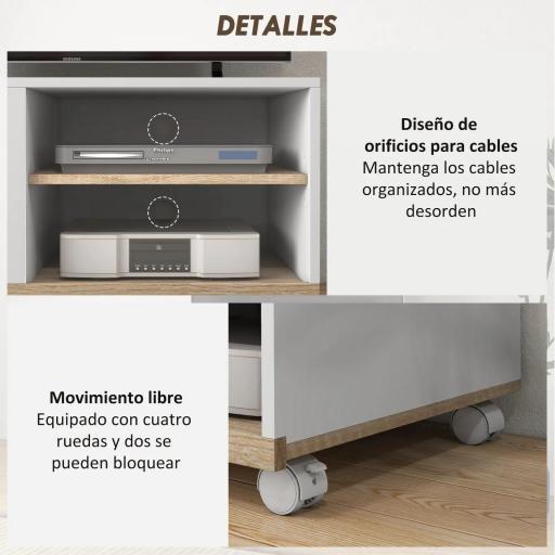Mueble TV con Ruedas Mueble de Salón Mesa para Televisores de 42" con Puerta y 2 Estantes 80x45x39,5 cm Blanco [6]
