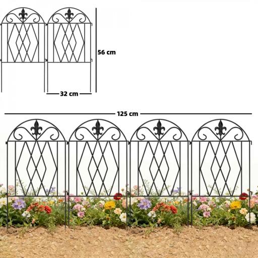Set de 4 Vallas Metálicas de Jardín con Diseño Arqueado, 125x56 cm, Negro [1]