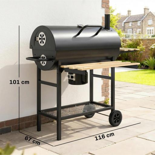 Barbacoa de Carbón Portátil Barbacoa Carbón Barril con Asador Eléctrico Estantes Plegables Ruedas Termómetro [1]