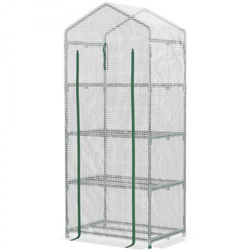 Invernadero de Exterior con 4 Estantes, Invernadero Pequeño con Puerta Enrollable, Marco de Acero y Cubierta de PE 140g/㎡, Anti-UV para Plantas, Macetas, Flores, 70x50x160 cm, Blanco [9]