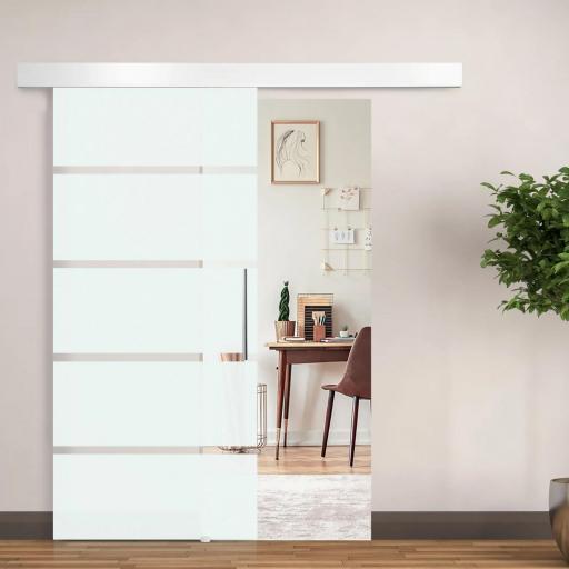 Puerta Corredera de Cristal 90x205 cm Puerta Corrediza Deslizante con Riel de Cristal de Seguridad Translúcido [0]
