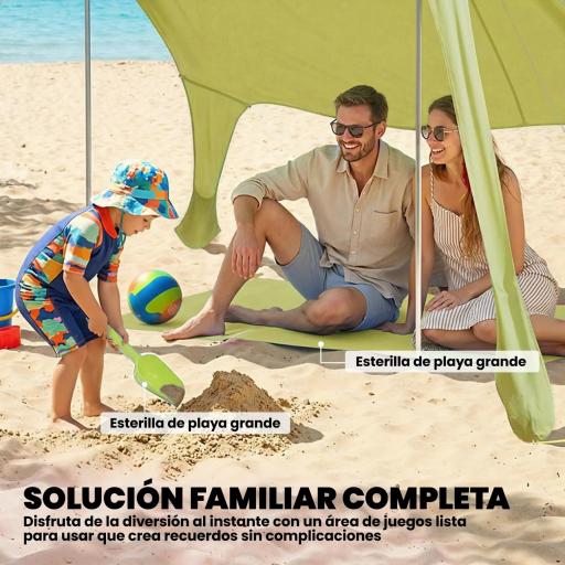 Carpa Playa Plegable con Esterilla UPF50+ Postes de Aluminio Pala Estacas y Bolsa de Transporte Verde [4]