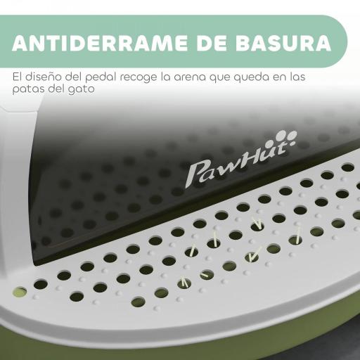 Arenero Cerrado para Gatos con Bandeja Extraíble Filtro de Carbono Pala y Asa Superior 40,5x52x39 cm Blanco y Verde [6]