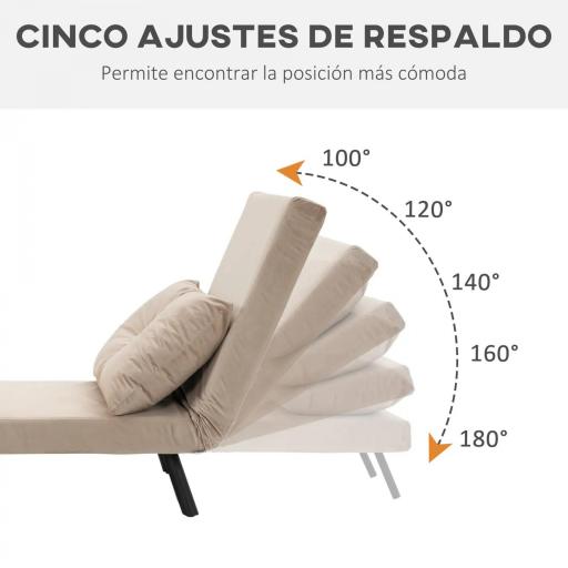 Sofá Cama Individual Plegable Silla Cama Convertible 4 en 1 Respaldo Ajustable de 5 Niveles y Almohada 63x73x81 cm Beige [3]