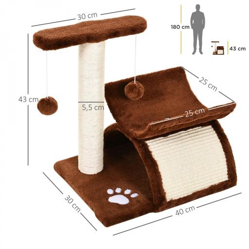 Árbol Rascador para Gatos Pequeños Torre para Gatos con Poste Giratorio con Bolas de Juego Plataforma 40x30x43 cm Marrón [1]