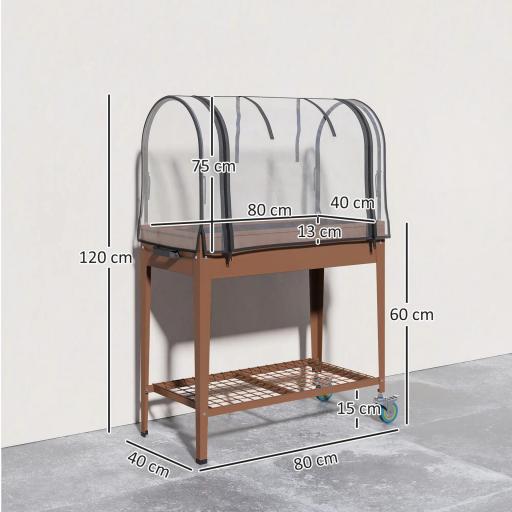 Huerto Urbano Elevado 80x40x120 cm con Cubierta de Invernadero y Estante Inferior para Cultivo Plantas Flores Marrón [1]