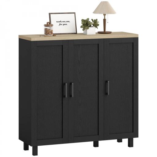 Aparador de Salón con 3 Puertas y Estantes Ajustables para Cocina Comedor Estilo Moderno 90x30x90 cm Negro [8]