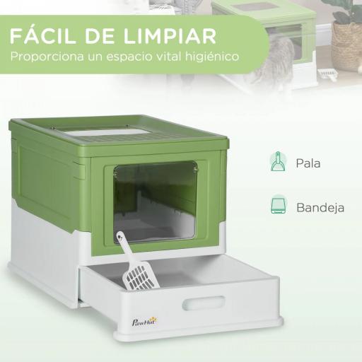 Arenero Cubierto para Gatos Desmontable con Entrada Frontal y Salida Superior 47,5x35,5x36,7 cm Verde Aguacate y Blanco [2]