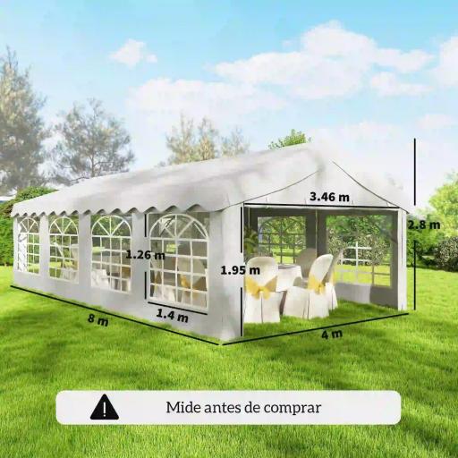 Carpa para Fiestas 4x8 m Carpa de Jardín con Paredes Extraíbles Puerta y Ventanas UPF50+ para Boda Camping Blanco [1]