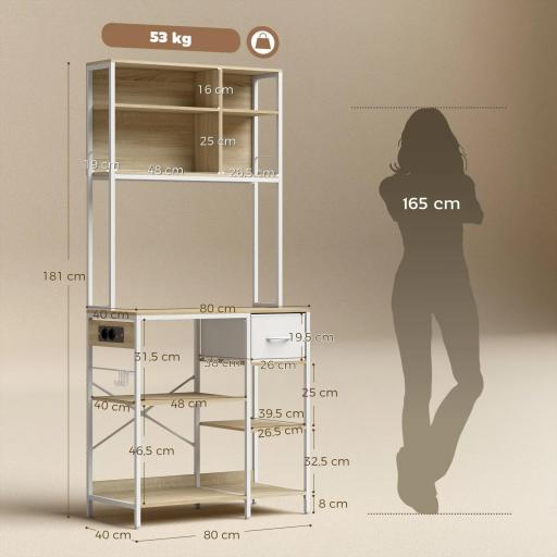 Estantería de Cocina Soporte de Microondas con Estantes y 6 Ganchos para Espacios Reducidos 80x40x181 cm Roble [1]