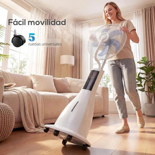 Ventilador Nebulizador 90W Oscilación de 75° 3 Velocidades 5 Aspas Depósito de Agua de 3L 5 Ruedas Control Remoto [3]