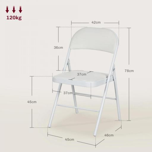 Juego de 4 Sillas Plegables Acolchadas con Respaldo y Estructura de Acero para Salón Comedor Cocina 45x46x78 cm Blanco [1]