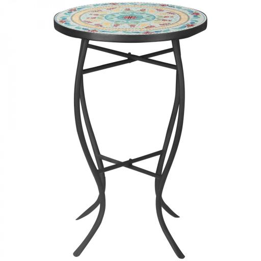 Mesa de Jardín Redonda Mesa Auxiliar de Mosaico con Patas de Metal para Patio Terraza Exterior Balcón Ø35,5x53,5 cm Turquesa [10]