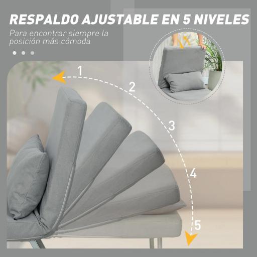 Sillón Cama Individual 3 en 1 Sofá Cama Plegable con Respaldo Ajustable y Cojín para Sala Dormitorio 73x78x81 cm Gris [6]