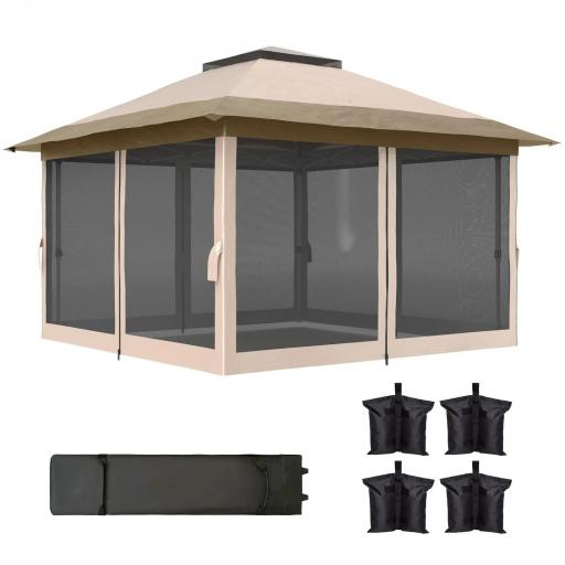 Cenador Plegable 3,6x3,6 m con Laterales de Malla UPF50+ Altura Ajustable Bolsa con Ruedas y Bolsas de Arena Beige [9]