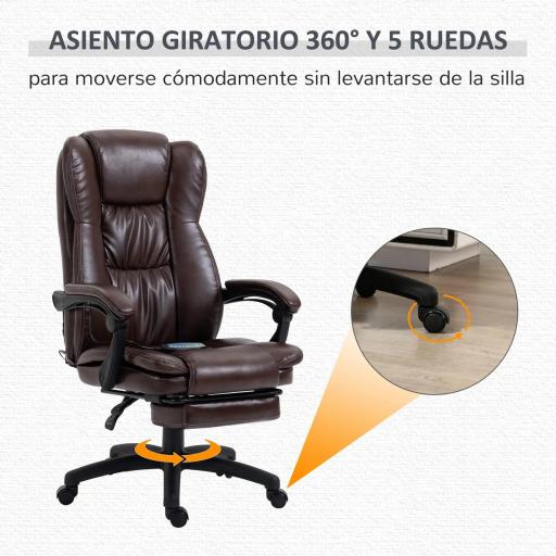 Silla de Masaje Reclinable con Altura Ajustable Reposapiés Retráctil y Control Remoto 68,5x68,5x113-121 cm Marrón [6]