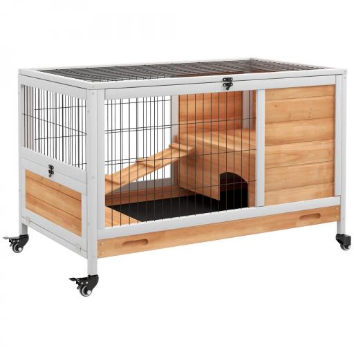 Jaula de Conejos Conejera para Mascotas Pequeñas con Techo Abrible y Bandeja Extraíble 90x53x59 cm Natural [9]