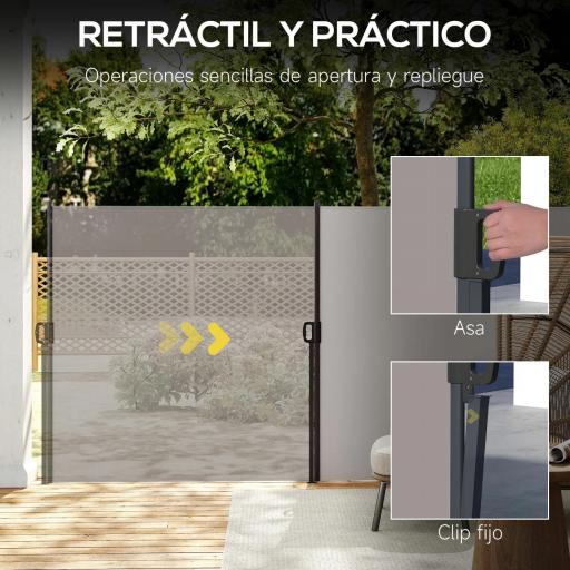 Toldo Lateral Retráctil Pantalla Enrollable Mampara de Privacidad Impermeable y Anti-UV Protege la Privacidad Gris Claro [3]