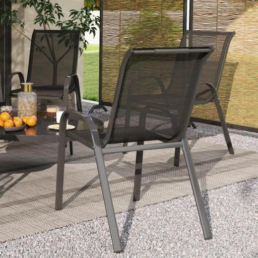 Set de 4 Sillas de Exterior Apilables con Asiento de Malla Respaldo Alto y Marco de Acero para Jardín o Terraza [3]