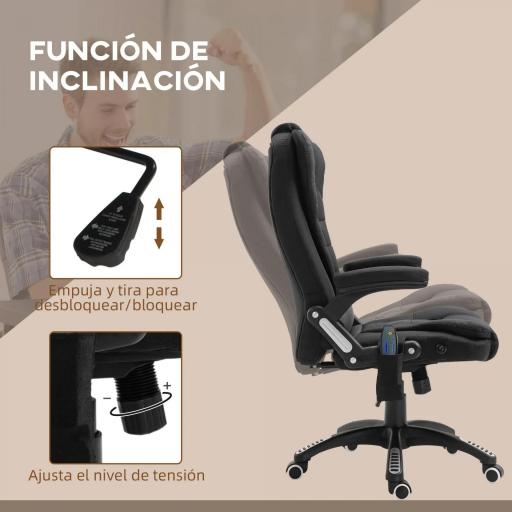 Silla de Masaje con 6 Puntos de Masaje con Función de Calefacción Altura Ajustable y Ruedas 68x72x110-120 cm Negro [4]