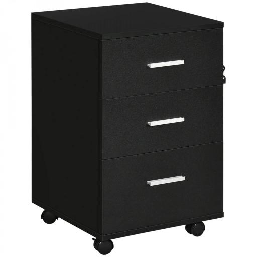Cajonera de Escritorio con 3 Cajones Ruedas Cerradura 2 Llaves Archivador Móvil para Estudio Salón 40x40x61,5 cm Negro [9]
