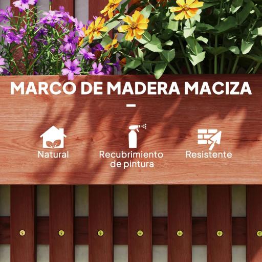 Jardinera de Pared de Madera con Enrejado y 3 Macetas Móviles para Jardín Terraza Patio 60x16x80 cm Marrón [3]