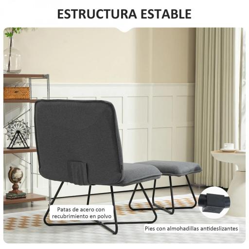 Butaca con Reposapiés Sillón para Lectura con Patas de Acero en Forma de Cruz Gris Oscuro [6]