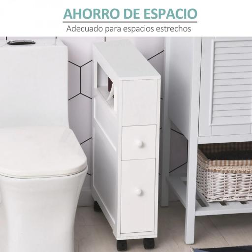 Mueble de Baño 2 Cajones Ahorra Espacio con 4 Ruedas 16x52x71,5 cm Blanco [8]