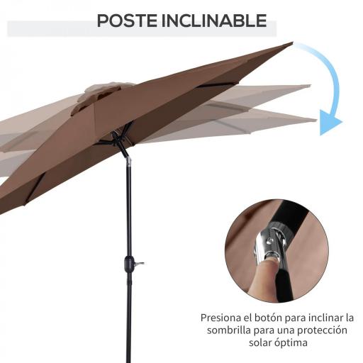 Sombrilla de Jardín Ø295x250 cm con Manivela Parasol Exterior con Mecanismo de Inclinación y Poste Desmontable de Metal para Terraza Piscina Patio Café [3]