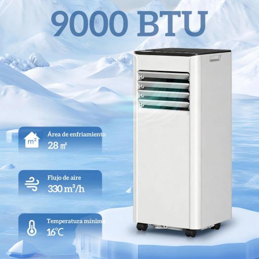 Aire Acondicionado Portátil 9000 BTU 4 en 1 Enfriamiento Deshumidificador Ventilador Temporizador para 28 m² Blanco [6]