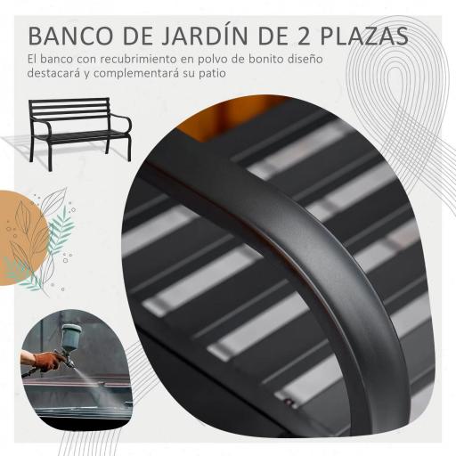 Banco de Exterior de Metal de 2 Plazas con Reposabrazos Carga 240 kg para Patio Terraza 127x58x82 cm Negro [2]