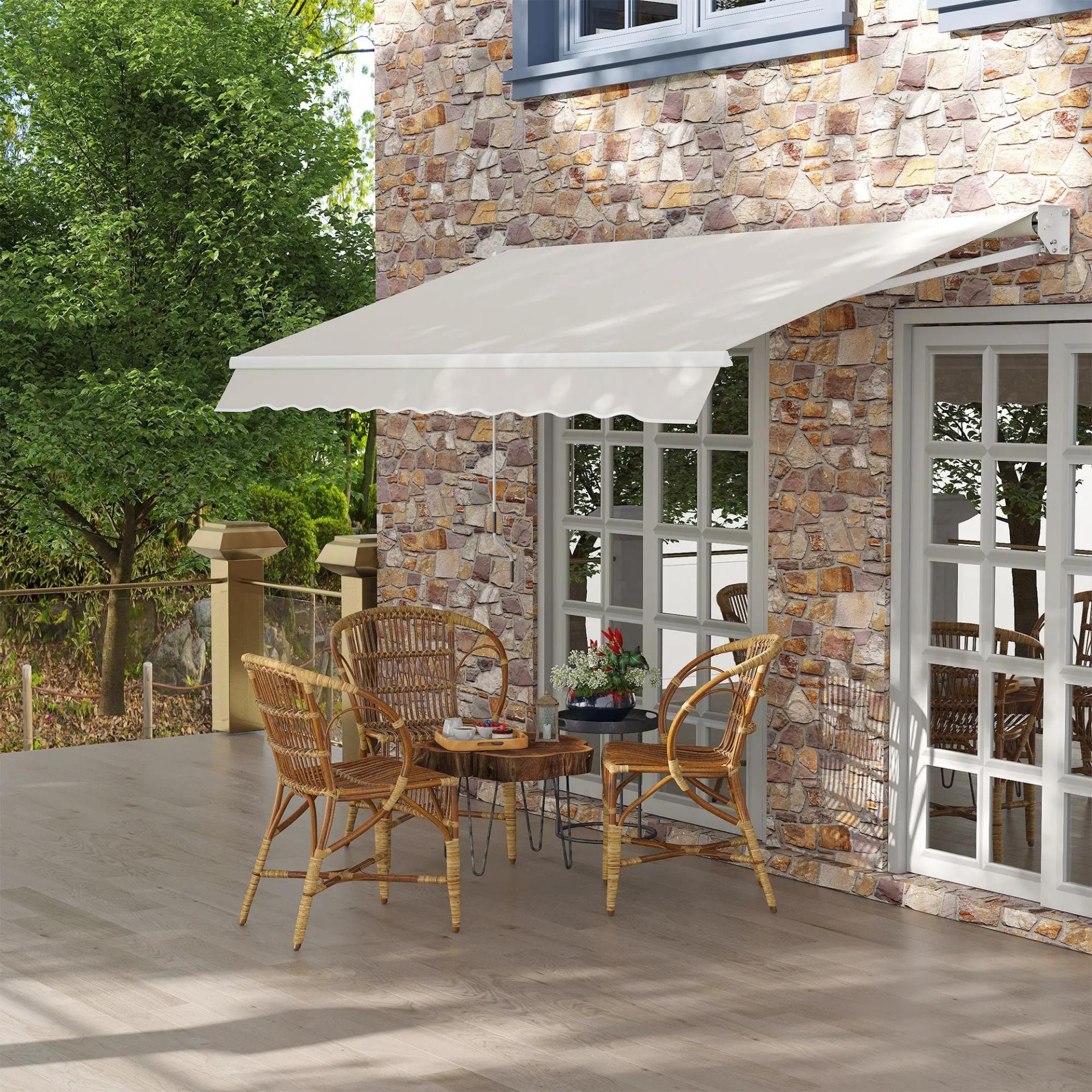 Toldo de Pared Apertura Manual de Aluminio y Poliéster UV50+ para Exterior con Manivela 200x295 cm Blanco Crema