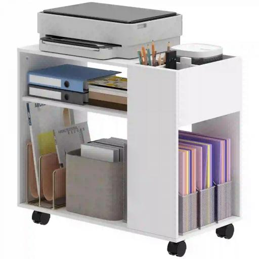 Mueble para Impresora con Ruedas Compartimentos Superiores Estantes Abiertos 70x36x60 cm Blanco [9]