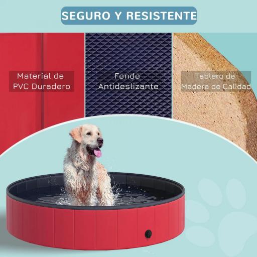 Piscina Plegable para Perros Gatos Ø140x30 cm Bañera Portátil para Mascotas PVC Antideslizante Múltiples Usos Color Rojo [7]