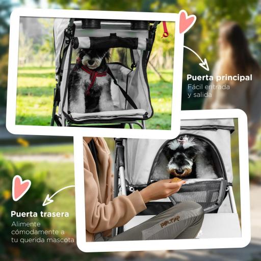 Carrito para Perros con Toldo Ajustable Cesta de Almacenaje y Ruedas con Freno Tela Oxford 77x45x99,5 cm Gris [1]