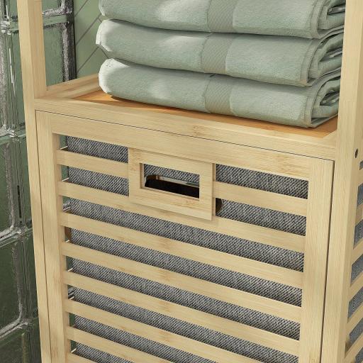 Estantería de Almacenaje Mueble de Baño con 3 Estantes y 1 Cesto para Ropa Sucia Desmontable 44x33x160 cm Natural [2]