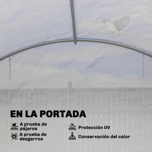 Invernadero de Túnel con 2 Varillas de Soporte 2 Puertas Enrollables y Ventanas de Malla Cubierta de PE Anti-UV Blanco [4]